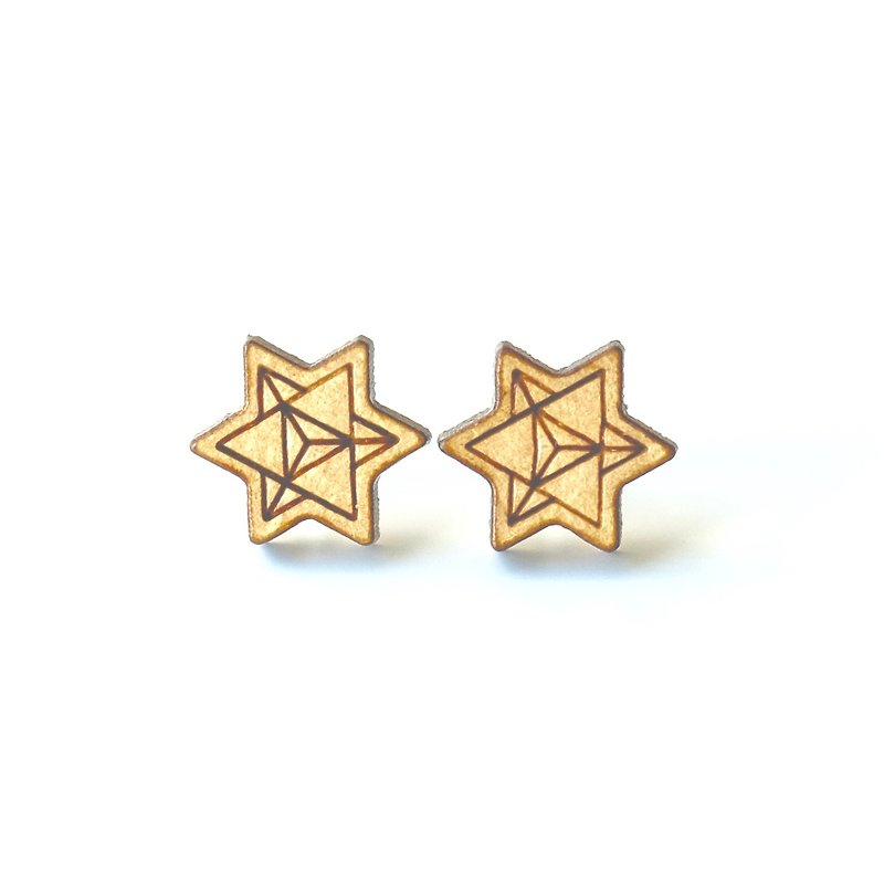 Plain wood earrings-Star - Earrings & Clip-ons - Wood Brown