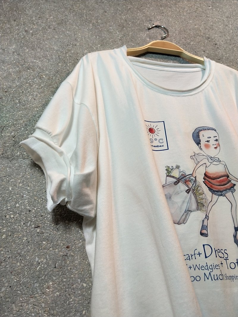 Do not trim the sidewear @Puff sleeves original illustration cotton T-shirt - Women's T-Shirts - Cotton & Hemp White