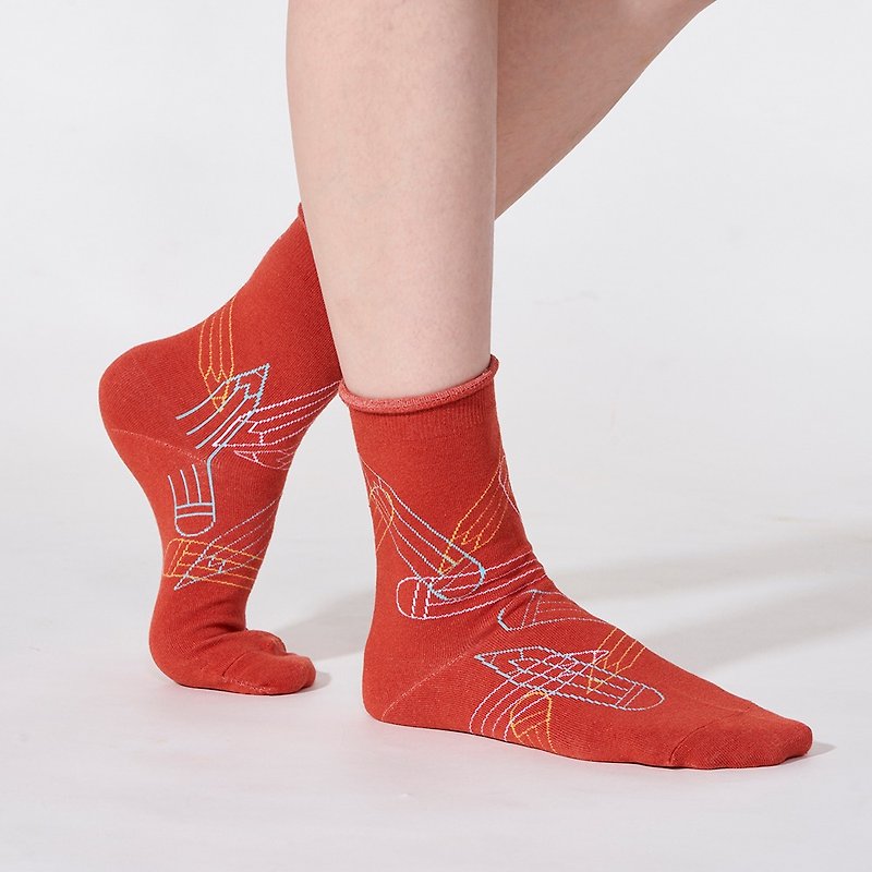 筆勒 3:4 /橘紅/ 襪子 - 襪子 - 棉．麻 紅色