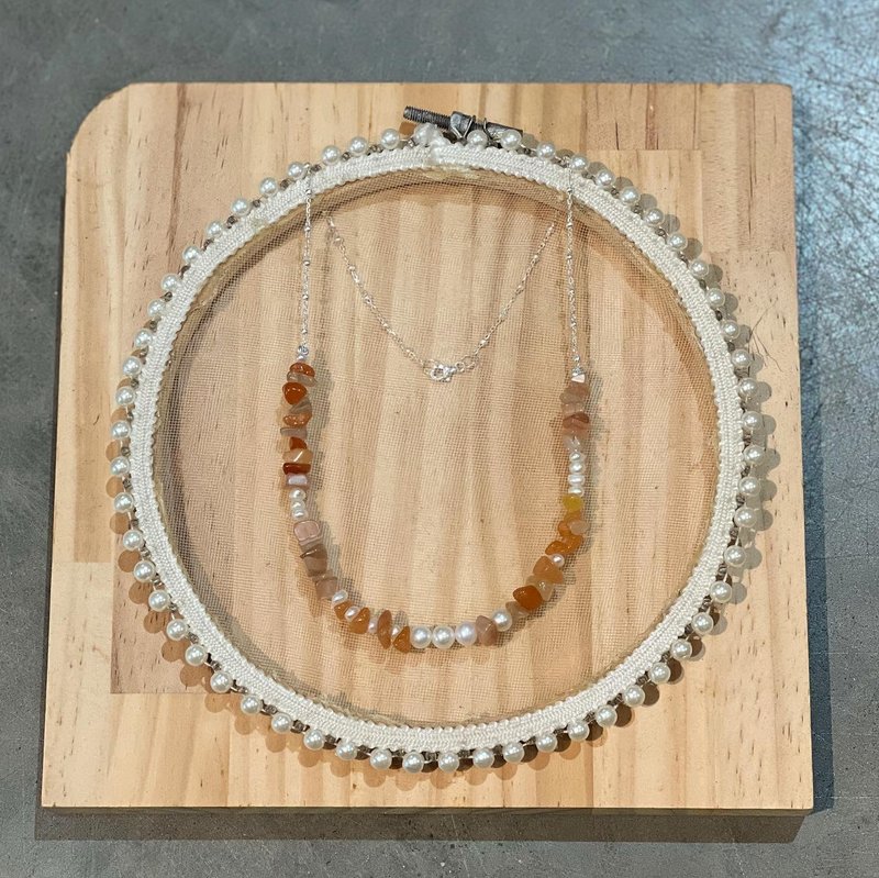 碎石珍珠項鍊 - 項鍊 - 純銀 橘色