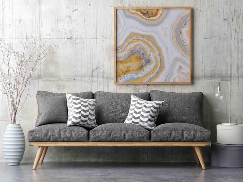 White Yellow Painting |  White Yellow Abstract | White Art | Platinum Crystal - 壁貼/牆壁裝飾 - 棉．麻 金色