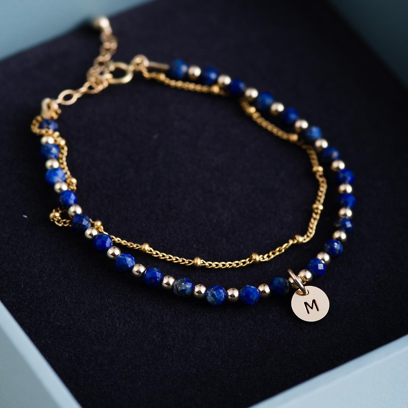 5A grade Lapis Lazuli, 14K Gold-Filled 14KGF Natural Gemstone Bracelet - สร้อยข้อมือ - คริสตัล สีน้ำเงิน