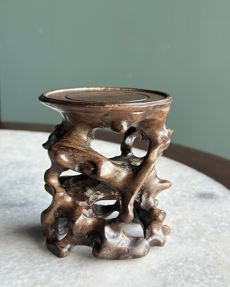 古いマホガニーの全木彫刻テーブル - 観葉植物 - 木製 