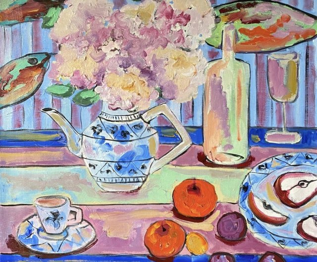 静物画、あじさいとりんご、ティーポット、鯉、フォーヴィスム