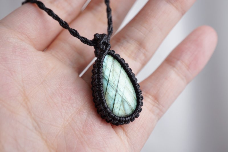 Labradorite Wax Cord Woven Necklace - Necklaces - Gemstone Green