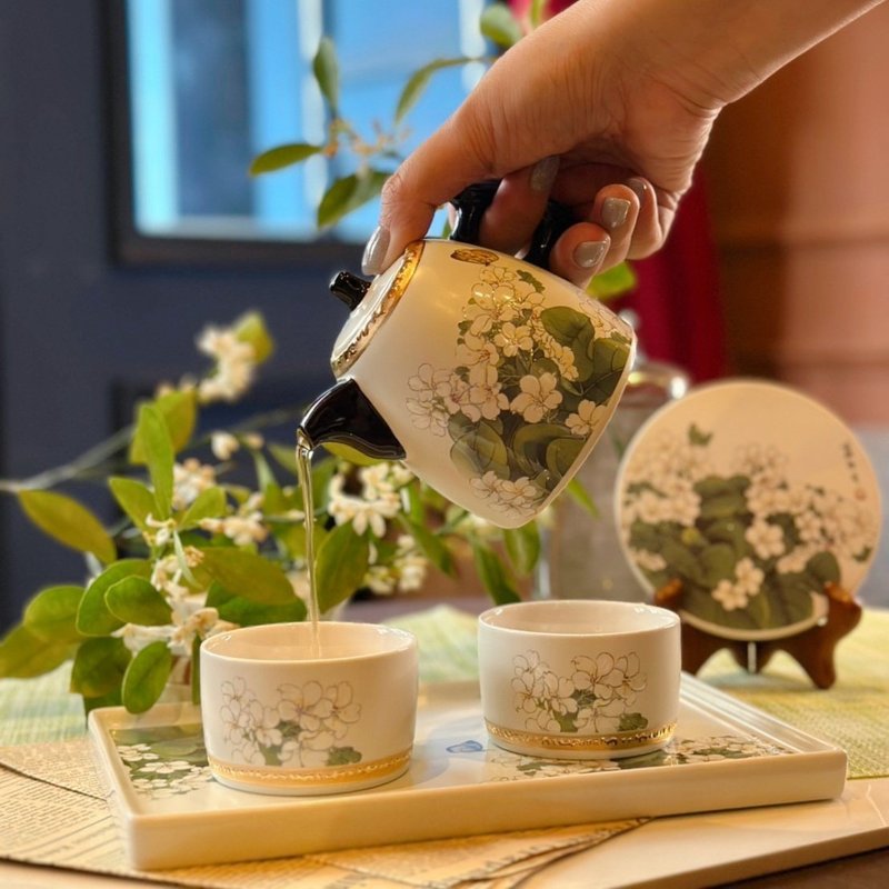 油桐花開鎏金茶具組/茶壺/茶杯/茶盤/年節禮盒/送禮首選 - 茶壺/茶杯/茶具 - 瓷 