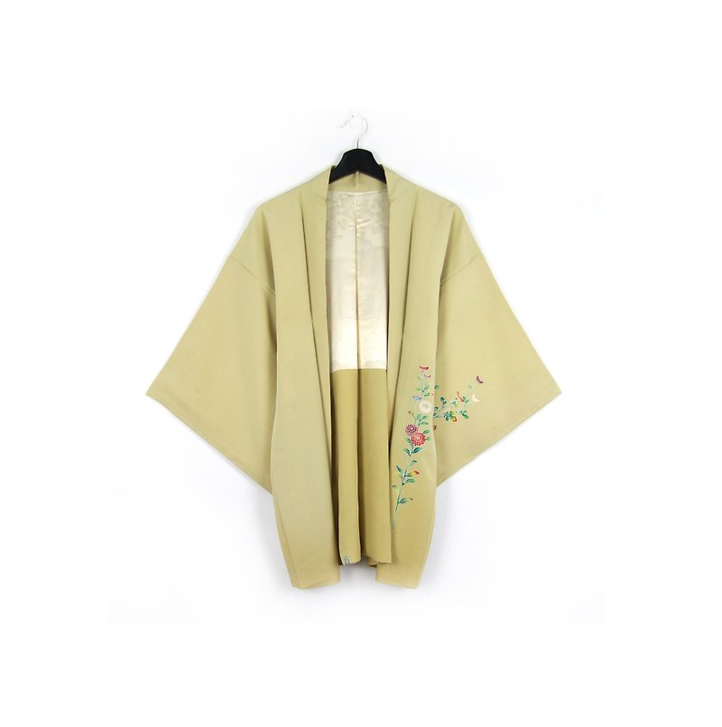 Back to Green-日本帶回羽織 粉綠 繽紛花卉 /vintage kimono - 外套/大衣 - 絲．絹 