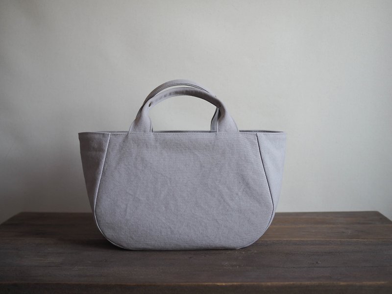 Made to order Round tote with lid M Ice gray - กระเป๋าถือ - ผ้าฝ้าย/ผ้าลินิน สีเทา