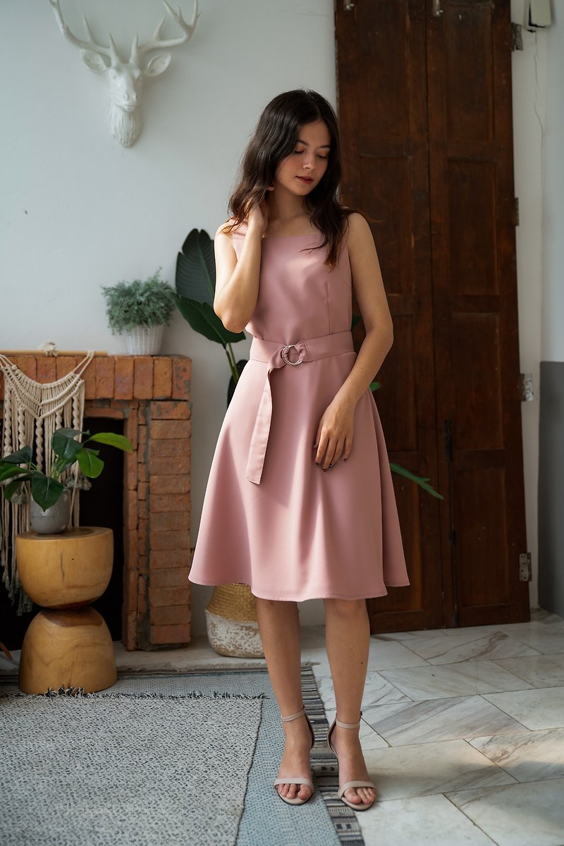 Nude Pink color dress formal party vintage style light sundress wedding dress - 連身裙 - 聚酯纖維 粉紅色