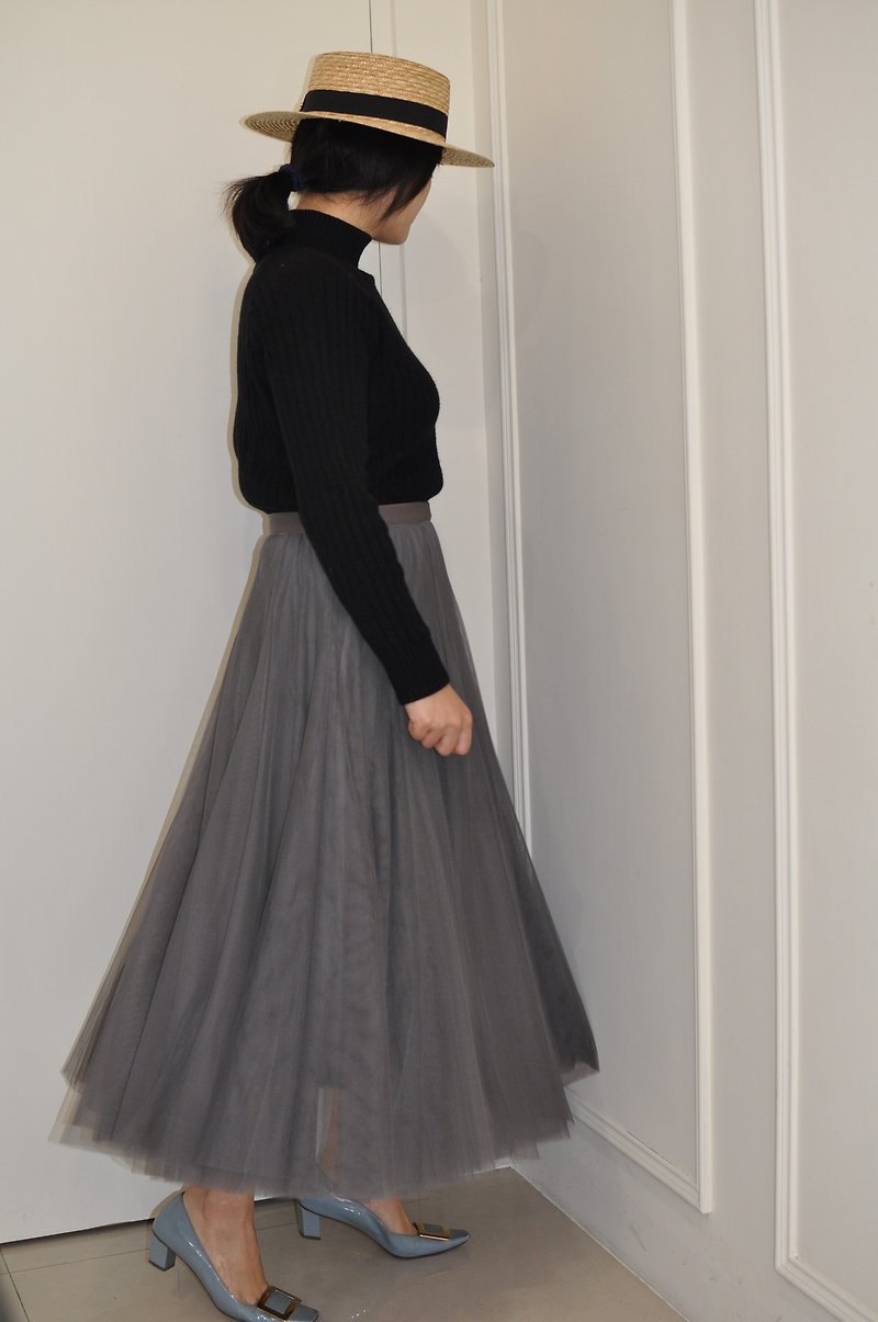 Flat 135 X Taiwanese designer double-layer chiffon fabric French long skirt is about 500 grams drape - Skirts - Polyester Black