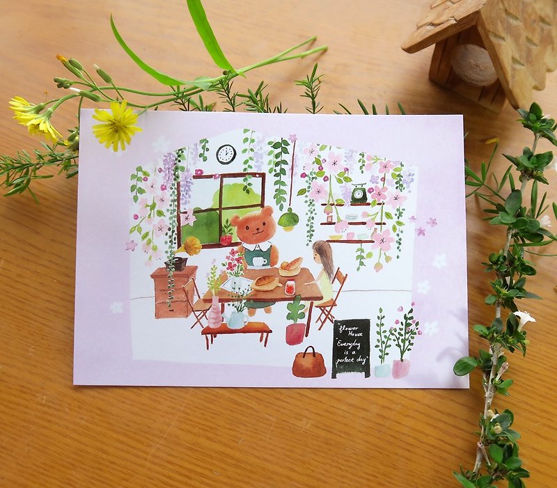 春のフラワーハウス - カード・はがき - 紙 ピンク