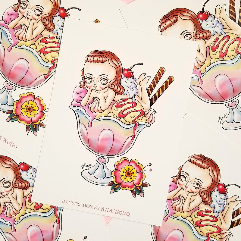 Dessert girl postcard - การ์ด/โปสการ์ด - กระดาษ หลากหลายสี