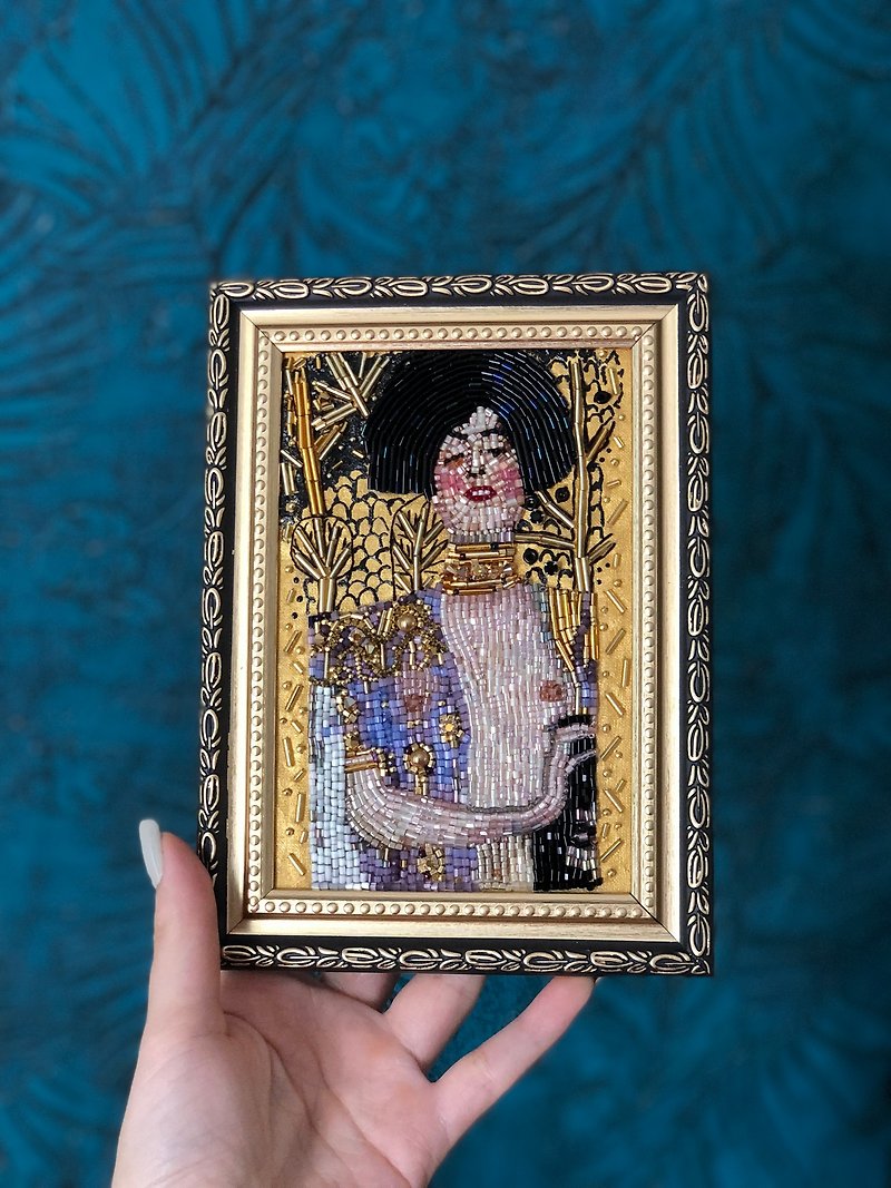 Gustav Klimt Judith und Holofernes Embroidery art beads Embroidery decor - 壁貼/牆壁裝飾 - 其他材質 金色