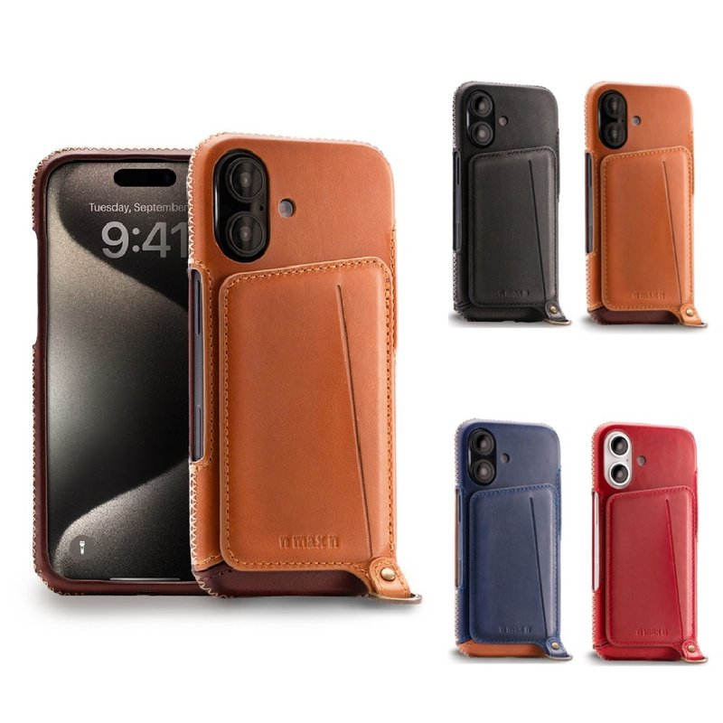 iPhone16 Covered Series Leather Standing Case / Magsafe function - Phone Cases - Genuine Leather Brown