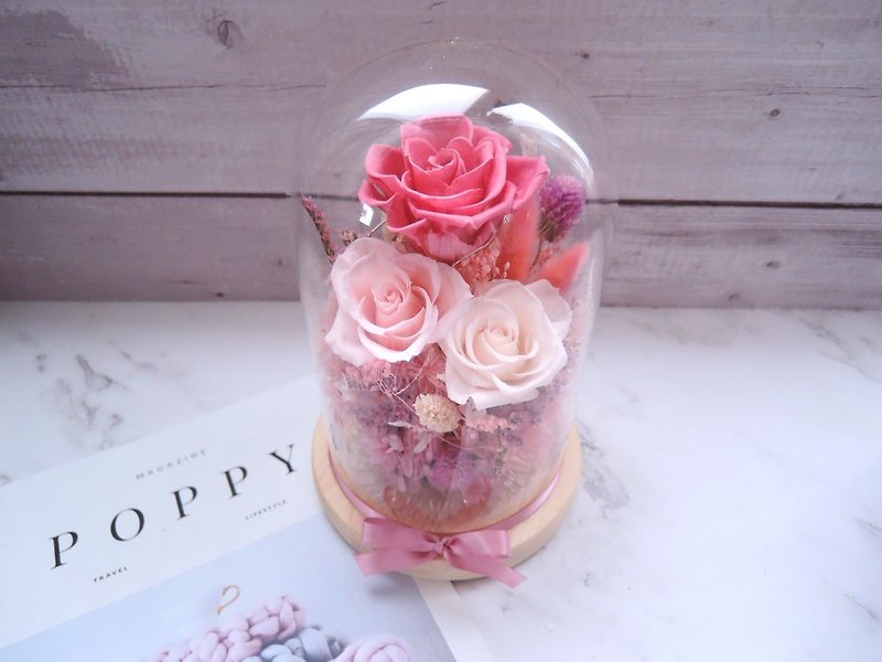 No withered flower glass cover night light [spring cherry blossoms] immortal flower / wedding / Valentine's day gift / customized - โคมไฟ - พืช/ดอกไม้ สึชมพู