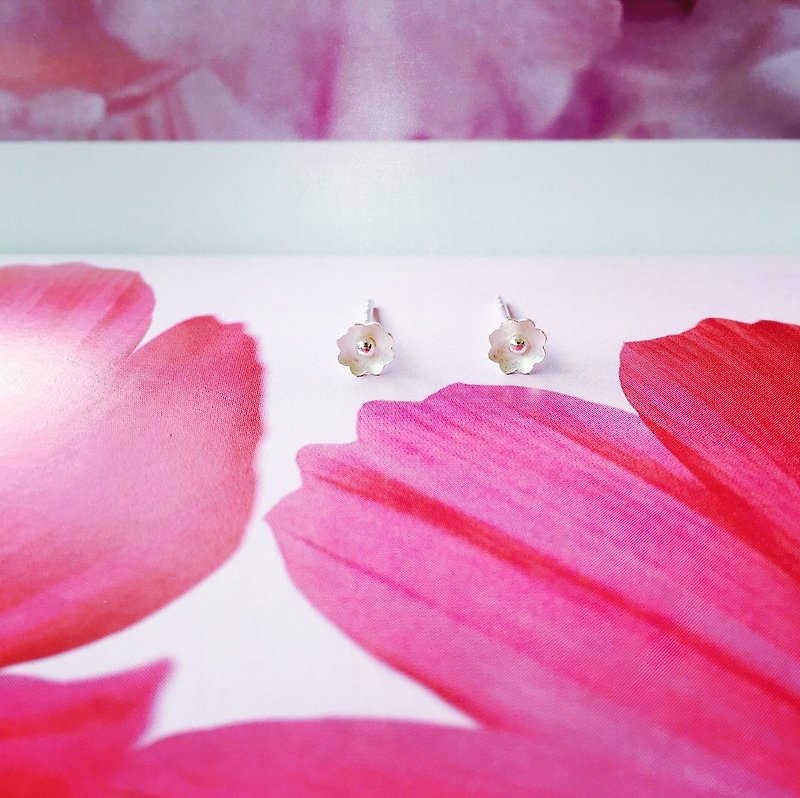 925 Sterling Silver / Flower Series-Small Flower Ear Pin - Earrings & Clip-ons - Sterling Silver Pink