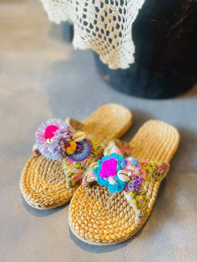 Hand-knitted water sandals (ㄇ type) L - รองเท้าแตะ - ผ้าฝ้าย/ผ้าลินิน 
