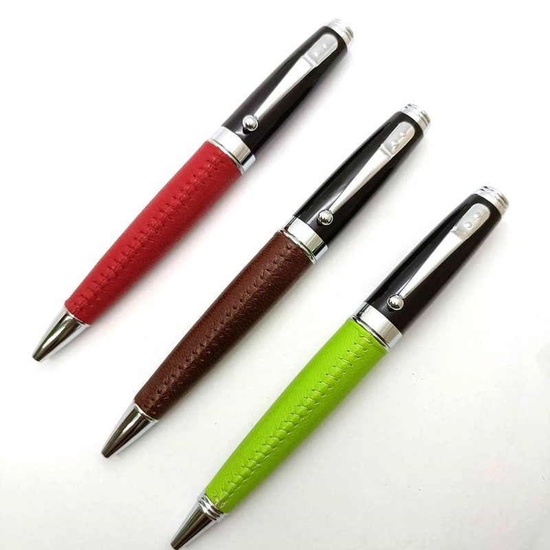 真皮 皮筆  棕色 法拉利紅色 蘋果綠 手工縫線 原子筆 附筆盒 - 原子筆/中性筆 - 真皮 
