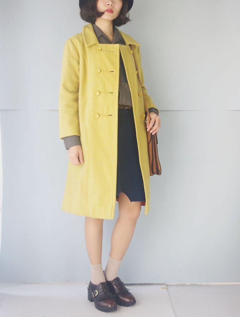 Vintage treasure hunt - yellow double breasted wool retro coat - Women's Casual & Functional Jackets - Wool Yellow