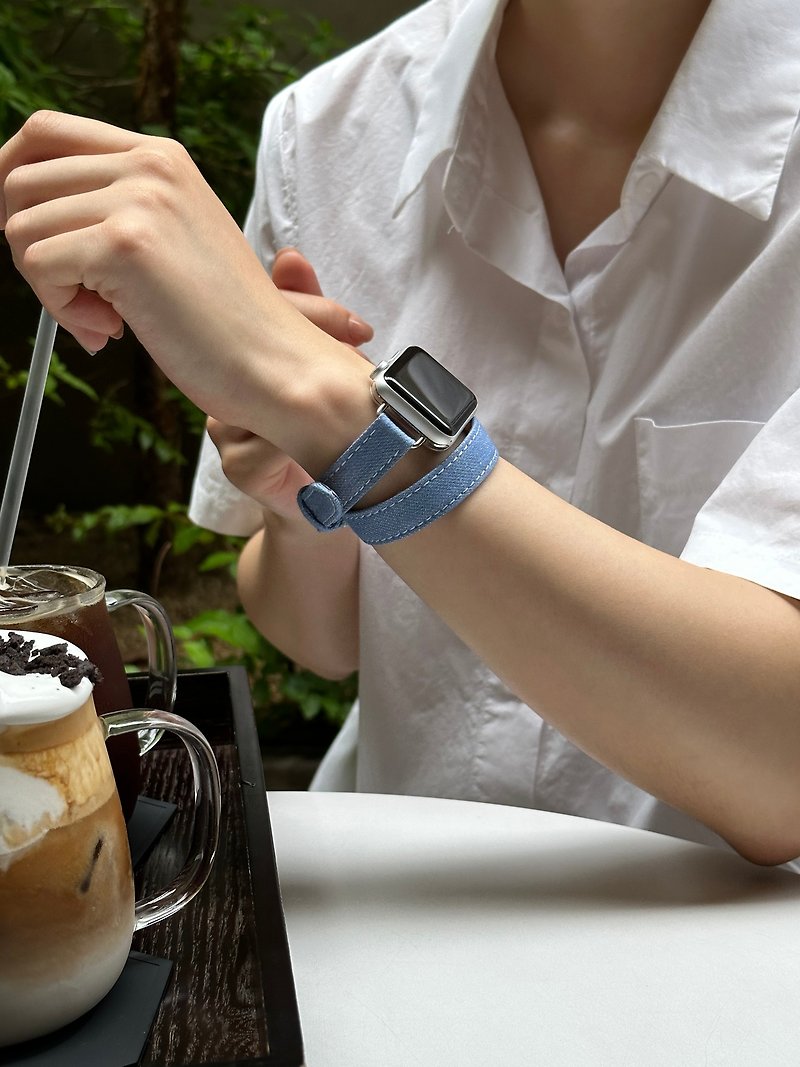 Apple Watch Galaxy Watch用プレミアムデニムコルクストラップシングル＆ダブル2in1セット - 腕時計ベルト - サステナブル素材 