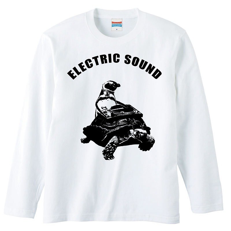 Long sleeve T-shirt / Penguins, turtles and turntables - เสื้อยืดผู้ชาย - ผ้าฝ้าย/ผ้าลินิน ขาว