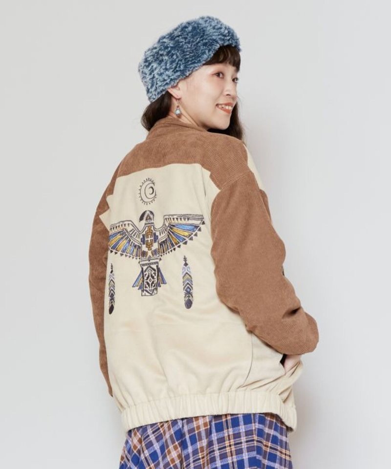 [Popular Pre-Order] Retro Heavy Industry Tribal Totem Embroidered Corduroy Suede Jacket (3 Colors) CAA-4309 - Men's Coats & Jackets - Cotton & Hemp Multicolor