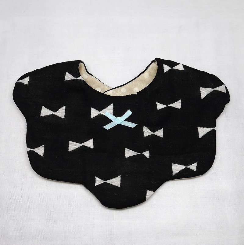 Japanese Handmade 8-layer-gauze Baby Bib /ribbon black - ผ้ากันเปื้อน - ผ้าฝ้าย/ผ้าลินิน สีดำ