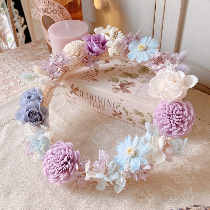 [Customized] Sweet Elf Wreath/Pink Purple Aqua Blue/Vine Wreath Ornament (diameter 12cm) - ช่อดอกไม้แห้ง - พืช/ดอกไม้ สึชมพู