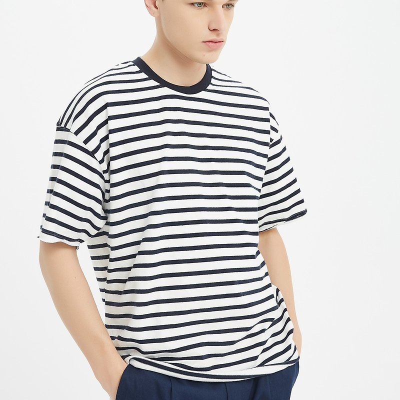 Oversize Stripes Tee /cotton/shirt/henley - Men's T-Shirts & Tops - Other Materials 