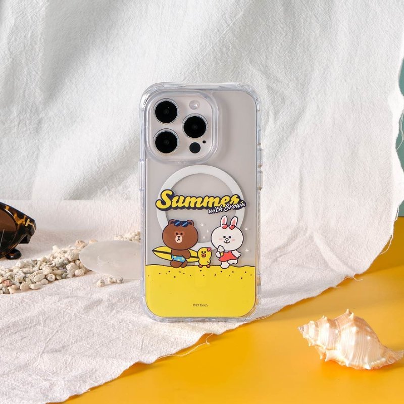 LINE FRIENDS's colorful summer-Surfing buddy anti-yellow and anti-fall MagSafe iPhone case - เคส/ซองมือถือ - พลาสติก สีใส