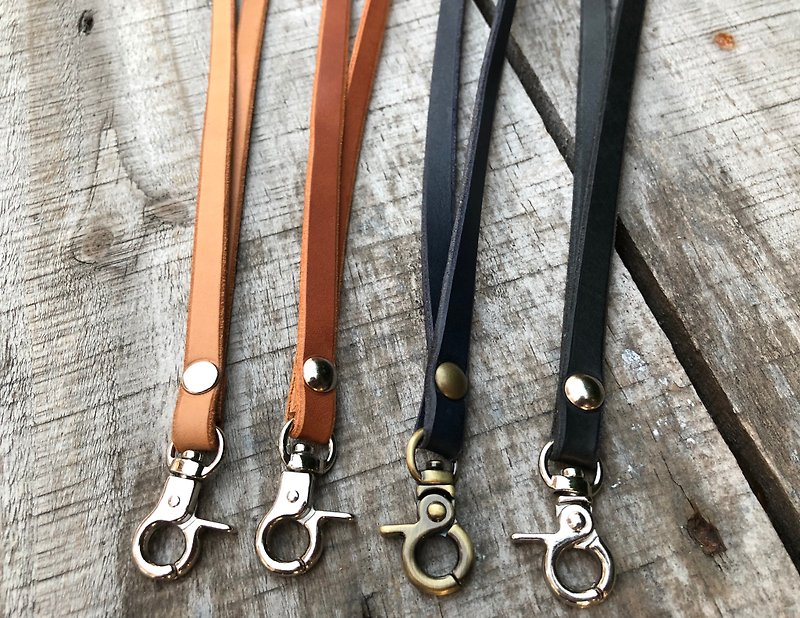 Neck lanyard crab clip vegetable tanned leather - Lanyards & Straps - Genuine Leather 