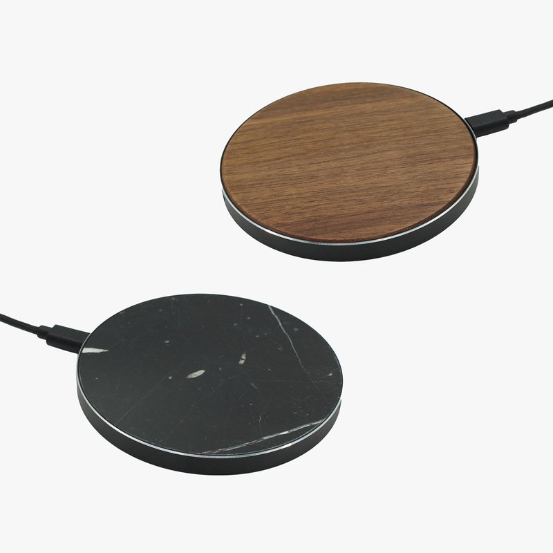 客製化禮物 胡桃木 真大理石 無線充電盤充電線 木材 大理石 原木 - 無線充電盤/板/座 - 木頭 黑色