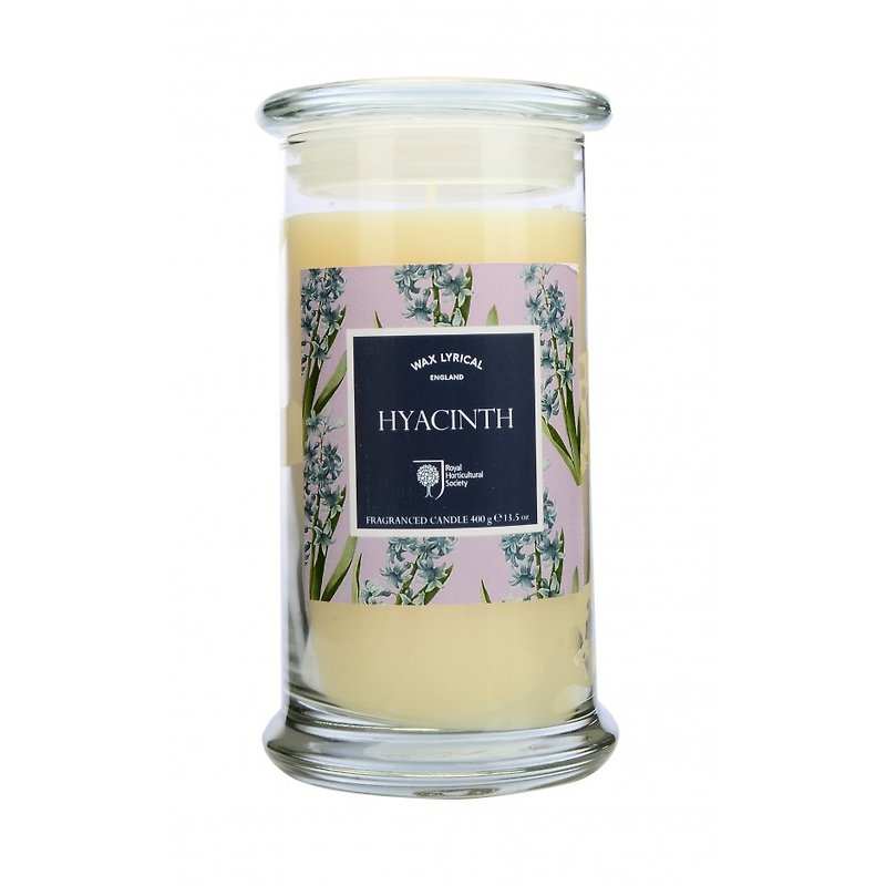 British Candle RHS FG Hyacinth Glass Canned Candle 120hr - Candles & Candle Holders - Glass 