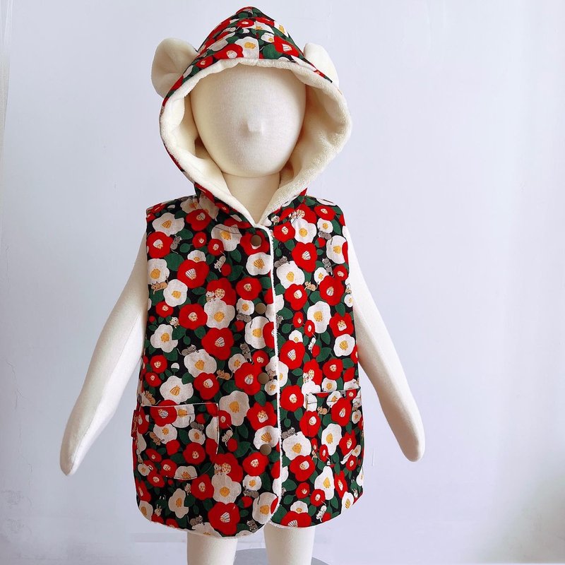 Bear Ear Hooded Vest - Garden Peekaboo - Tops & T-Shirts - Cotton & Hemp Red