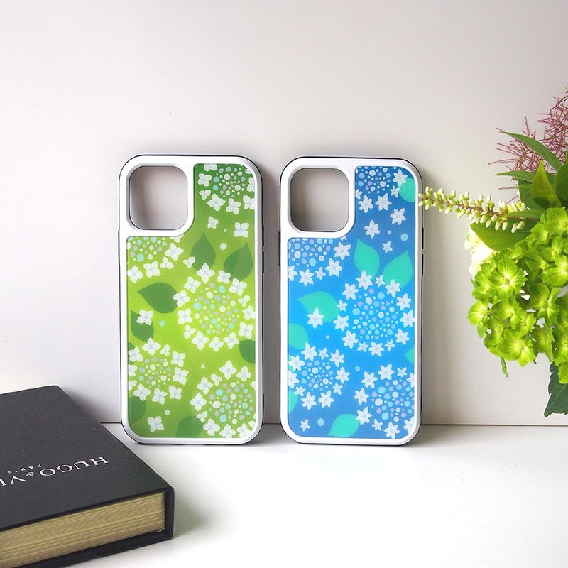 【強化ガラスiPhoneケース】紫陽花 - 手機殼/手機套 - 塑膠 藍色