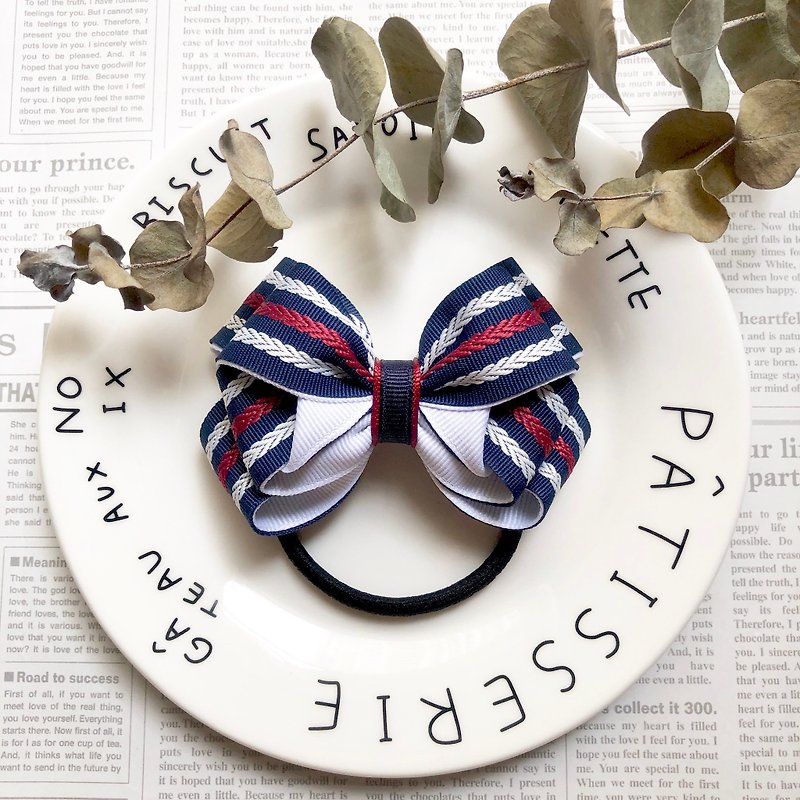Classic Striped Three-dimensional Bow Hair Strand/ Blue - Hair Accessories - Other Materials Blue