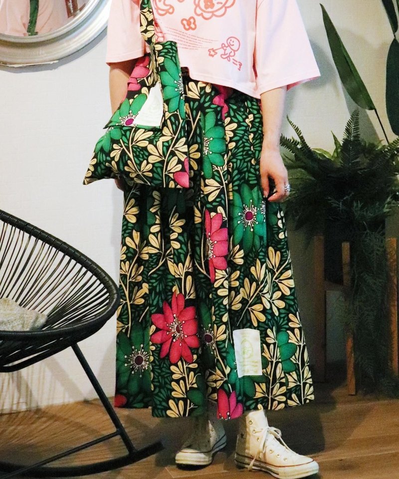 Africa tuck flare skirt 145/VINE - 裙子/長裙 - 聚酯纖維 綠色