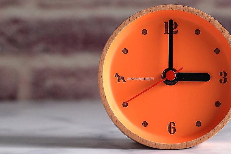 Reyana Round Table Clock (Amber Orange) Beech 10cm X 10cm - Clocks - Wood 