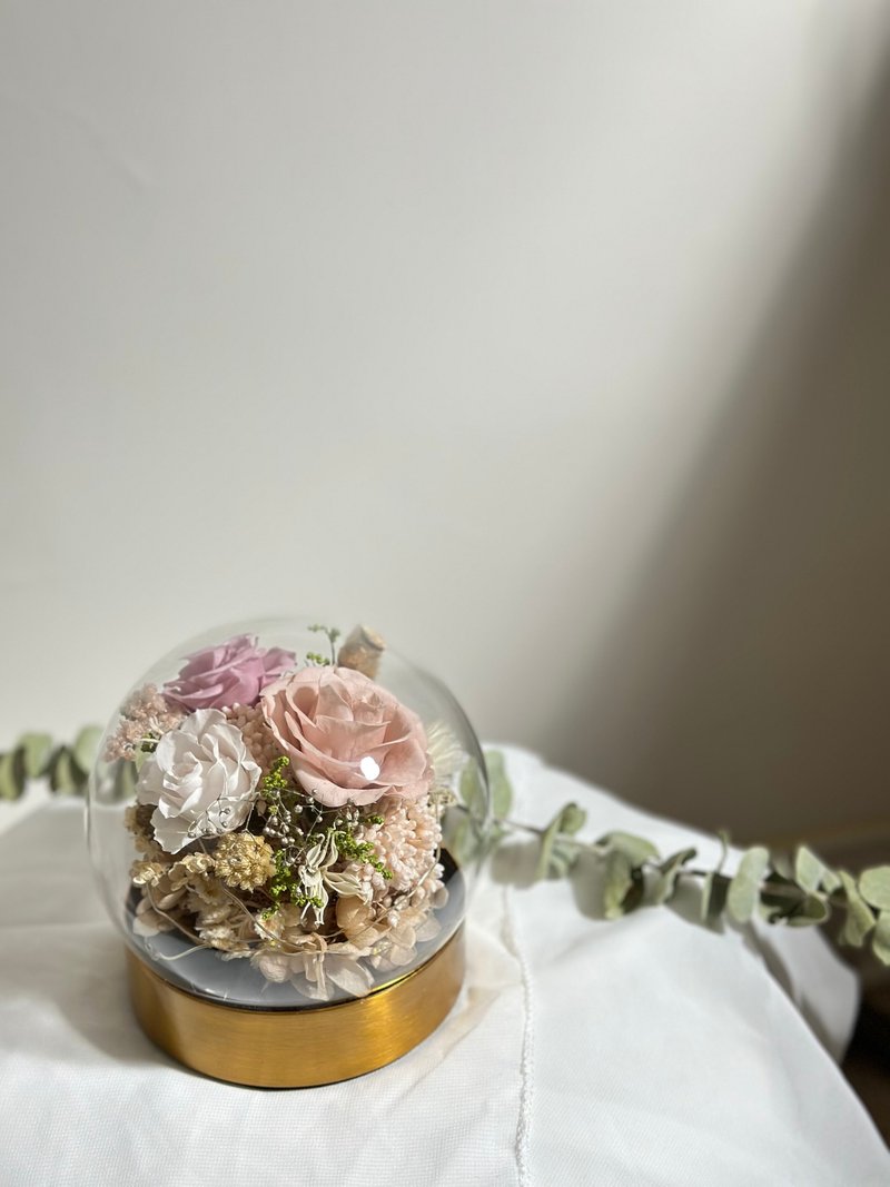 Gentle Pink Rose Everlasting Flower Glass Ball Night Light New Year Gift Wedding Gift Healing Small Item - Lighting - Plants & Flowers 