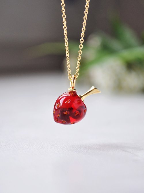 Toutberry Little strawberry pendant Glass strawberry necklace Fruit jewelry