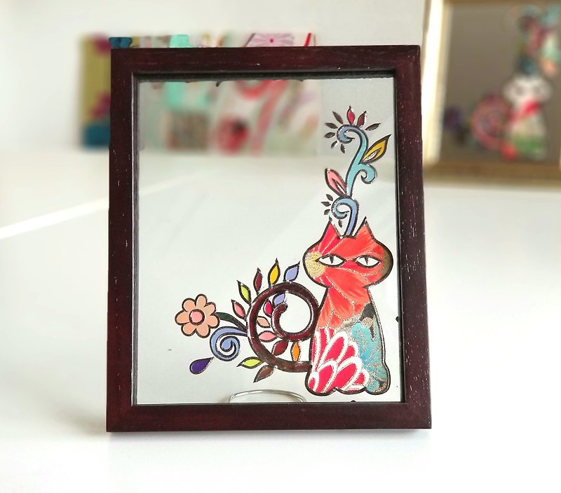 Wood frame Photo Frame 　Red Cats - Picture Frames - Glass Multicolor