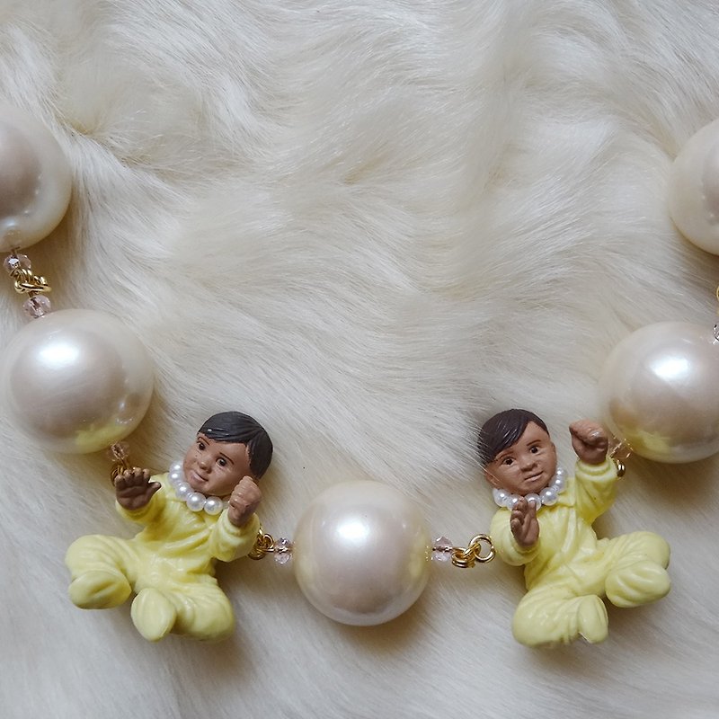 Twin Baby Necklace Yellow Harajuku kawaii Girly - Necklaces - Plastic Yellow