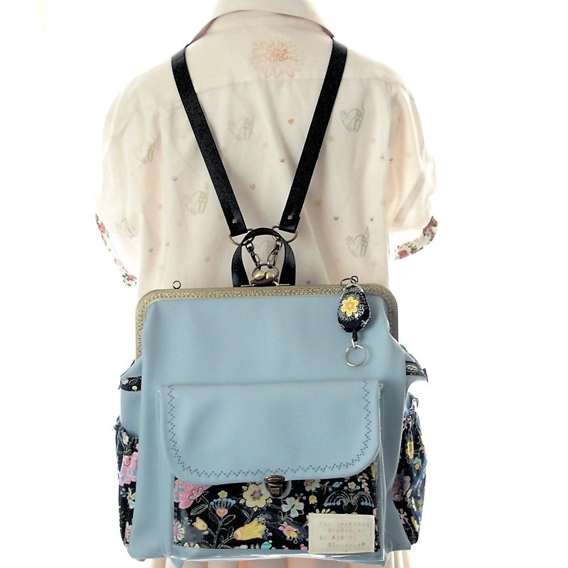 Clear Custom  3 WAY with zipper on the right BIG is backpack full set navy blue - กระเป๋าเป้สะพายหลัง - หนังแท้ สีน้ำเงิน