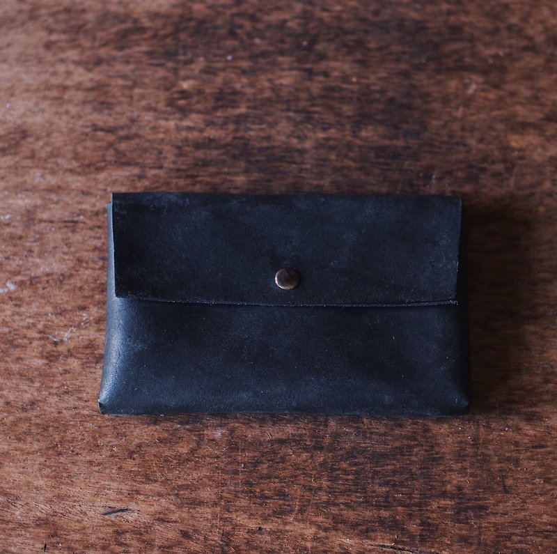 Forest canned vegetable tanned leather series small long clip / black - Wallets - Faux Leather Black