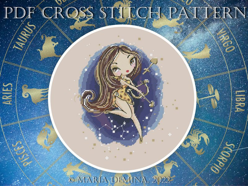 Zodiac - Sagittarius PDF cross stitch pattern - 手工藝教學/工具書 - 其他材質 