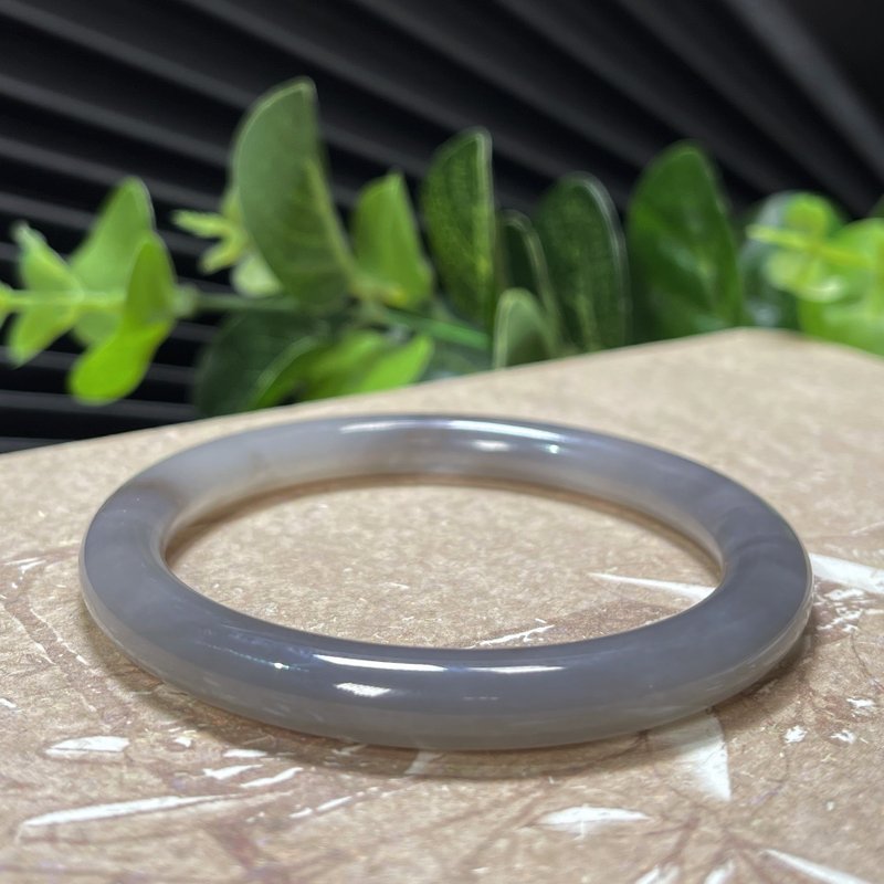 和田玉冰煙紫手鐲51MM 老料細圓條玉手環 附證書 質地油潤 顯氣質 - 手鍊/手環 - 玉石 