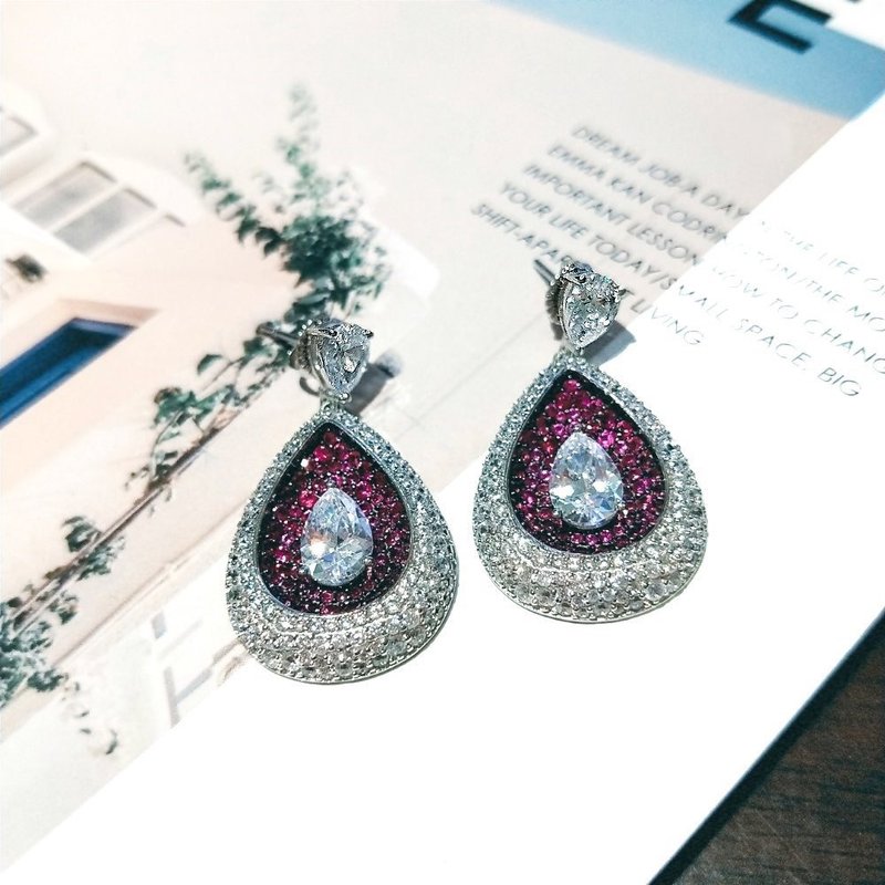 I JEWELRY luxury bright purple raindrop top Stone silver earrings silver attached warranty card spot - Earrings & Clip-ons - Sterling Silver Silver