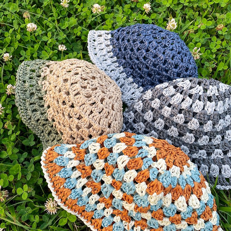 Crochet Bucket Straw Hat - Customized - หมวก - วัสดุอีโค หลากหลายสี