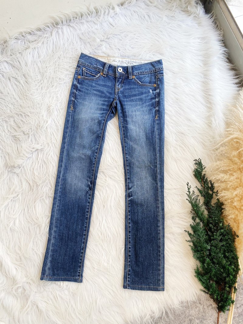 levis / W25L32 classic blue slim brushed color vintage low-rise denim denim trousers vintage - กางเกงขายาว - ผ้าฝ้าย/ผ้าลินิน สีน้ำเงิน