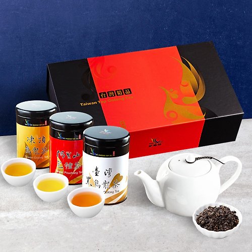 新鳳鳴 磨的冷泡茶 世界の茶 三茶賦台灣茶葉精裝禮盒 三種烏龍茶 台灣茶禮物 手工禮盒附提袋